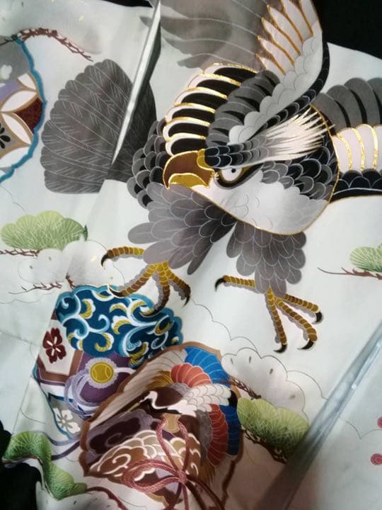 男の子用・3歳向け・お宮参り・表側正絹・手書きのお着物・長襦袢付き