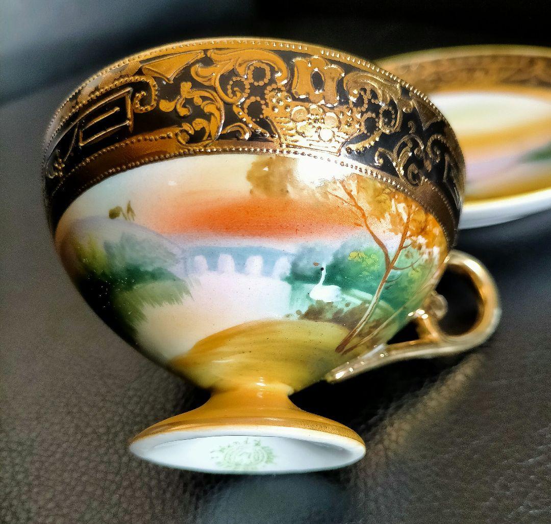 美品☆オールドノリタケ 金彩盛り上げ 風景絵カップ&ソーサー - メルカリ