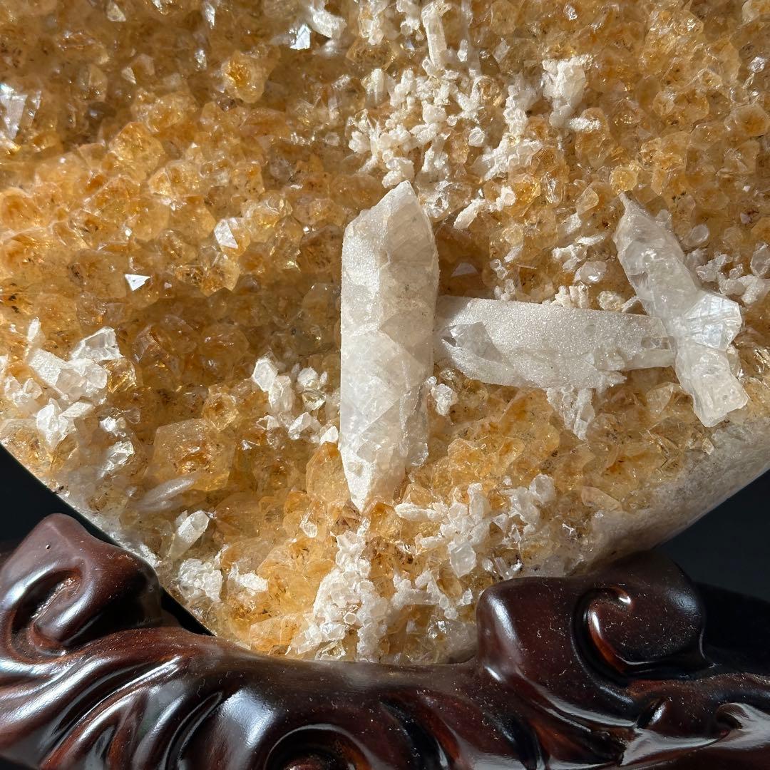 天然石 カルサイト共生シトリンのハート　置物　台座付きG.287