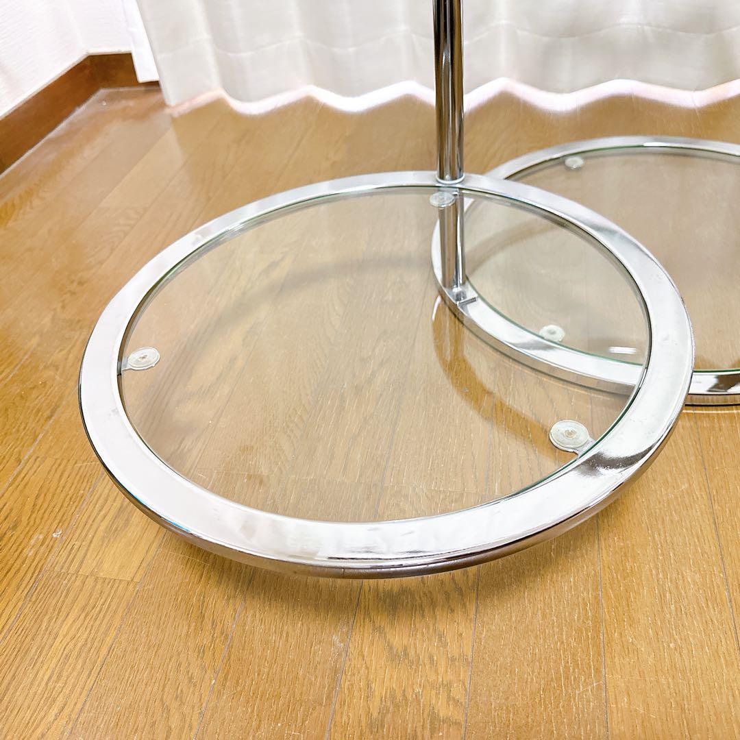 ミッドセンチュリー ラウンドテーブル 可変式 4段 強化ガラス