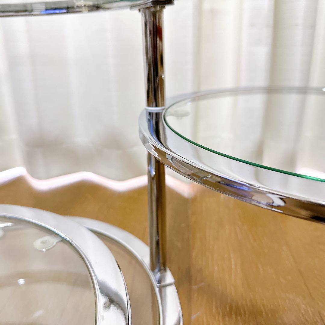 ミッドセンチュリー ラウンドテーブル 可変式 4段 強化ガラス