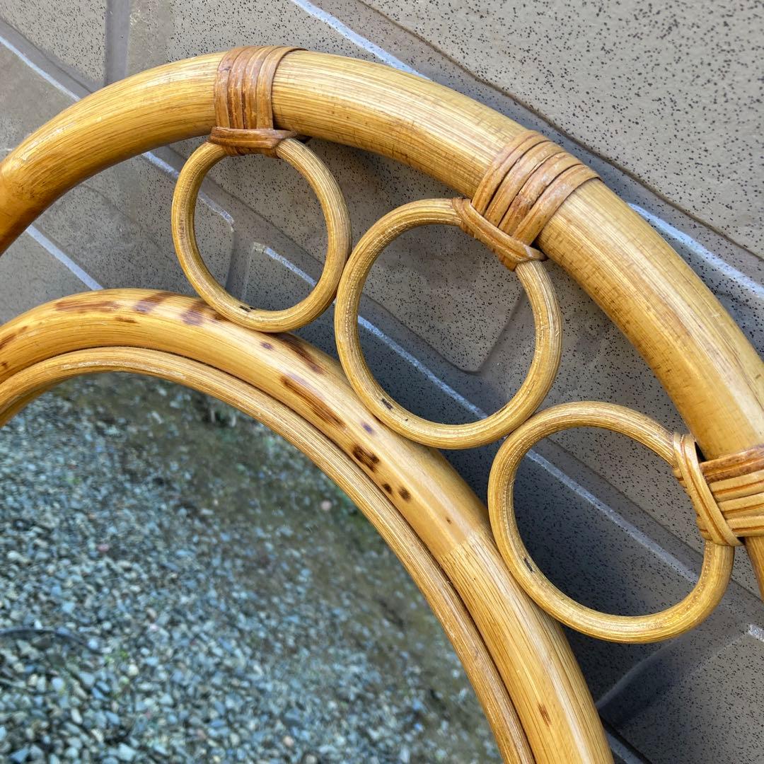 ◾️ラタンフレームミラー 籐 壁掛け鏡 　アンティーク　ウォールミラー