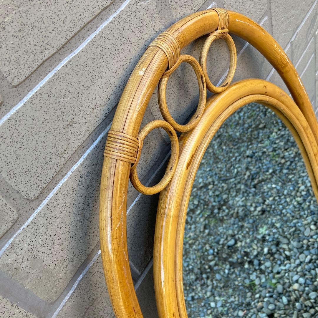 ◾️ラタンフレームミラー 籐 壁掛け鏡 　アンティーク　ウォールミラー