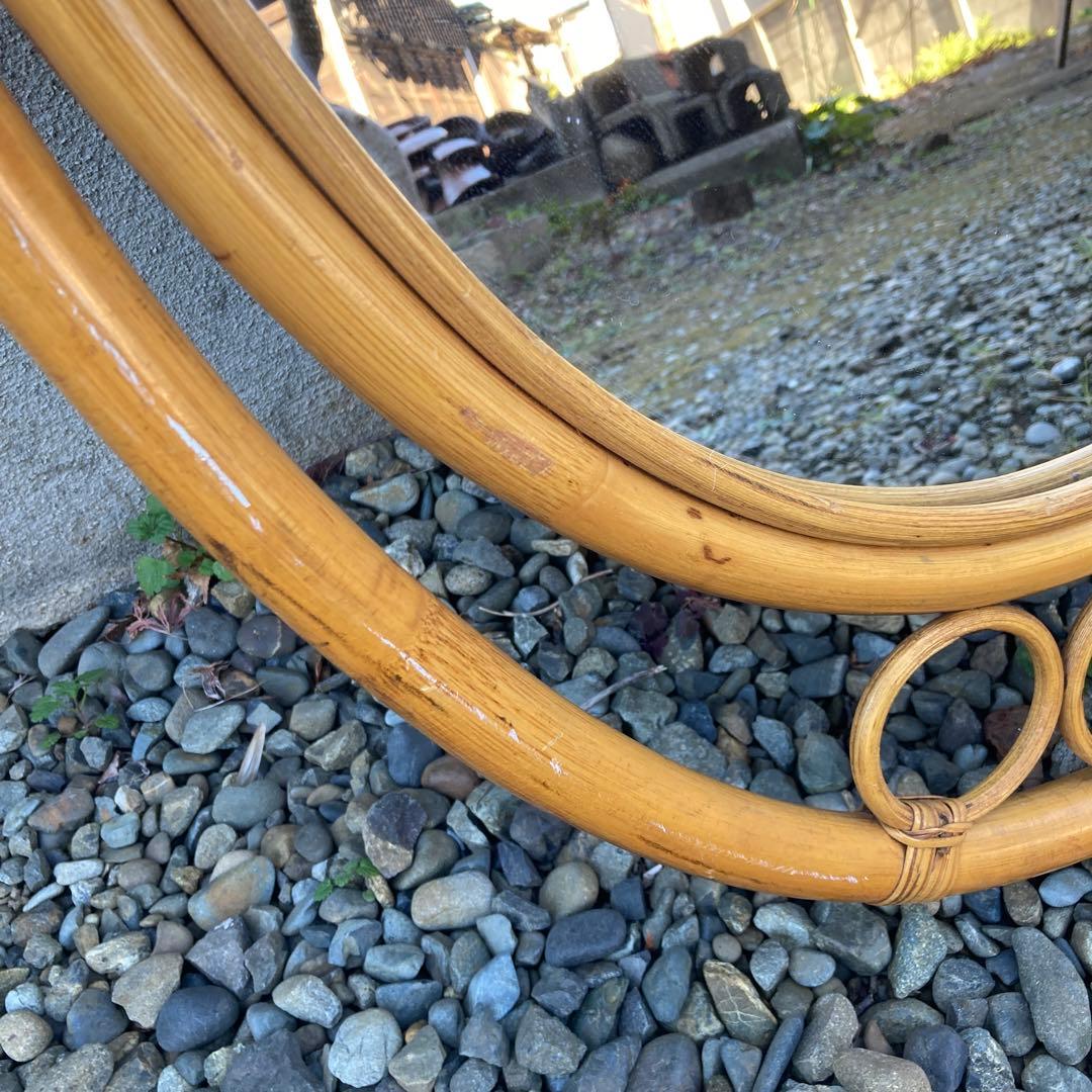 ◾️ラタンフレームミラー 籐 壁掛け鏡 　アンティーク　ウォールミラー