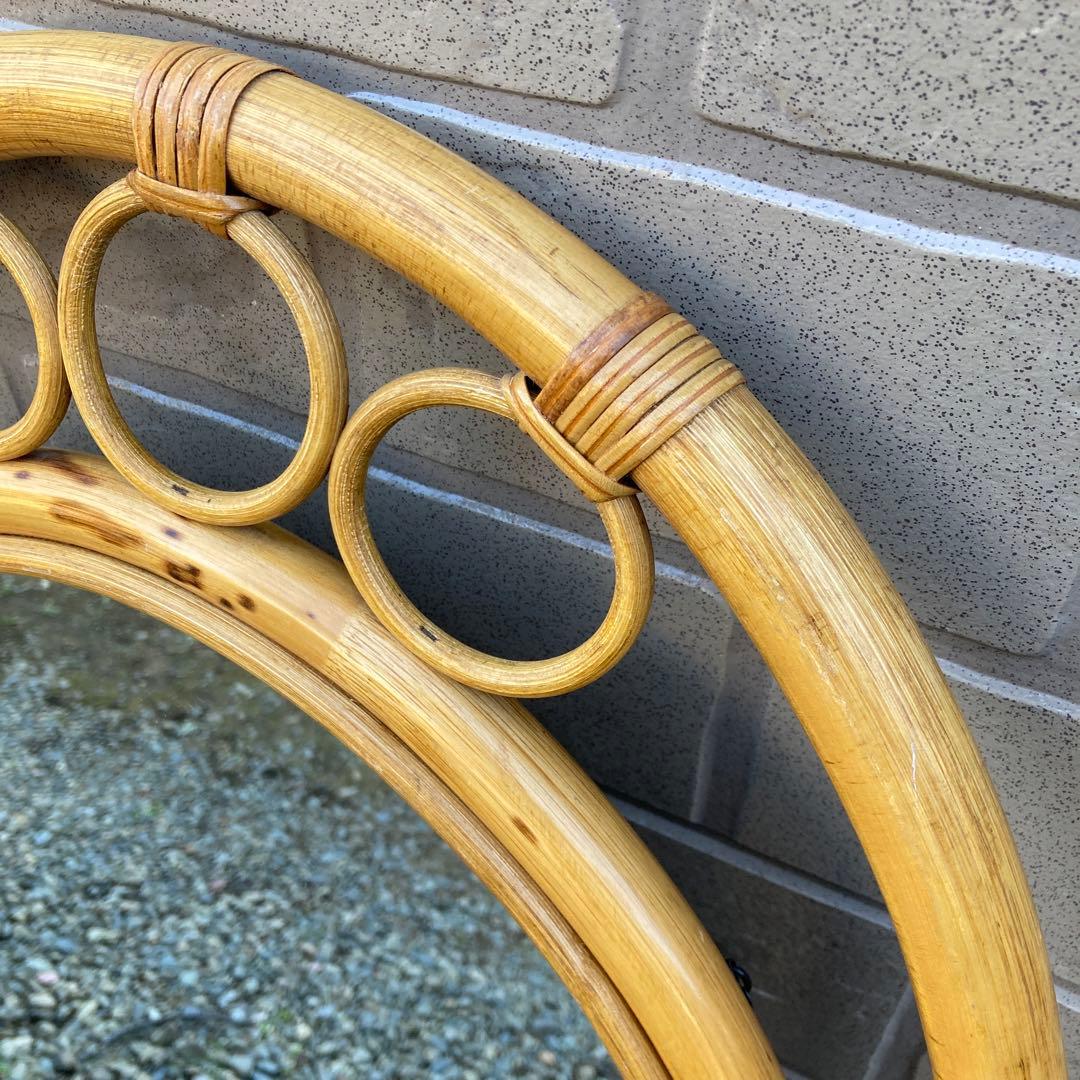 ◾️ラタンフレームミラー 籐 壁掛け鏡 　アンティーク　ウォールミラー