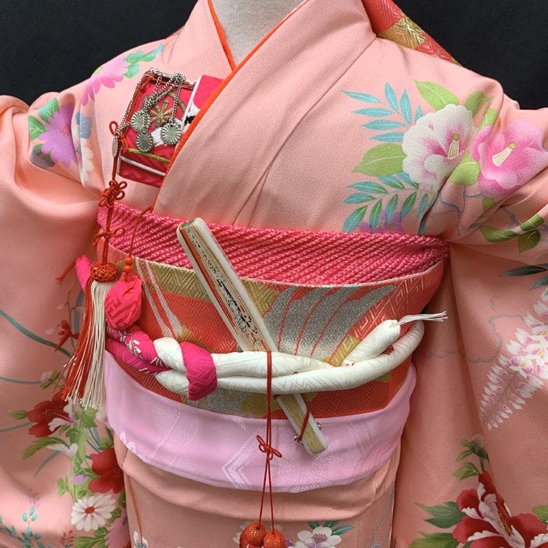 505ag3,小物類□七五三 七歳 女児 着物(未使用)&袋帯&長襦袢 藤 花文