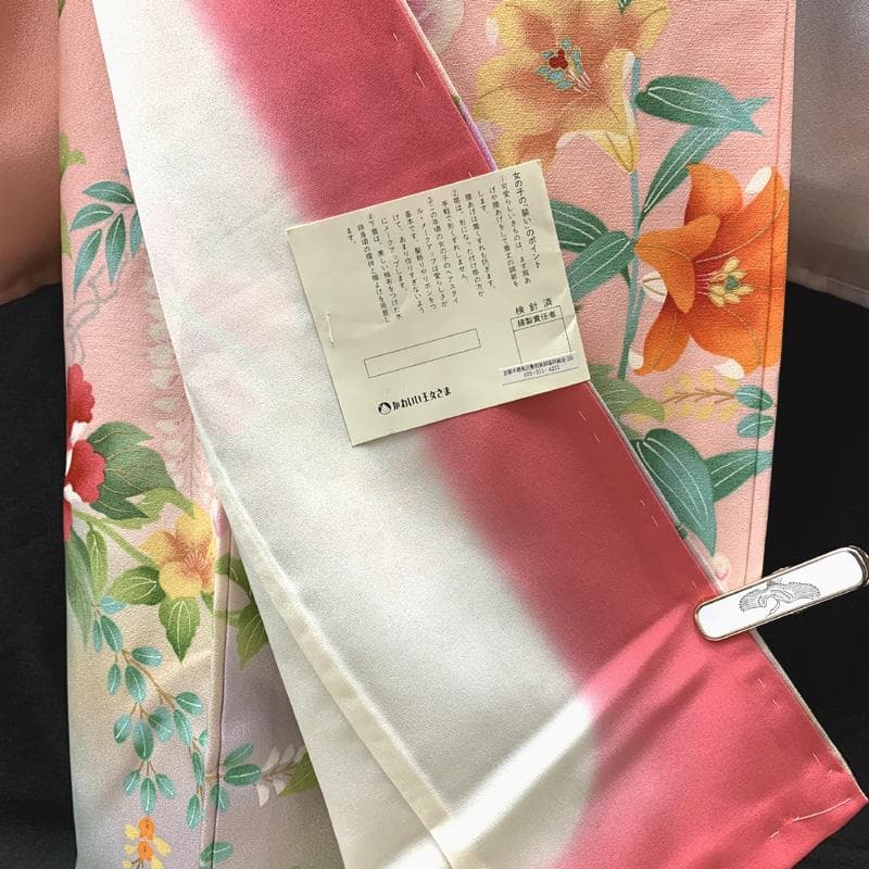 505ag3,小物類□七五三 七歳 女児 着物(未使用)&袋帯&長襦袢 藤 花文