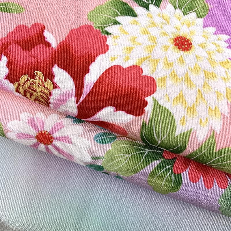 505ag3,小物類□七五三 七歳 女児 着物(未使用)&袋帯&長襦袢 藤 花文