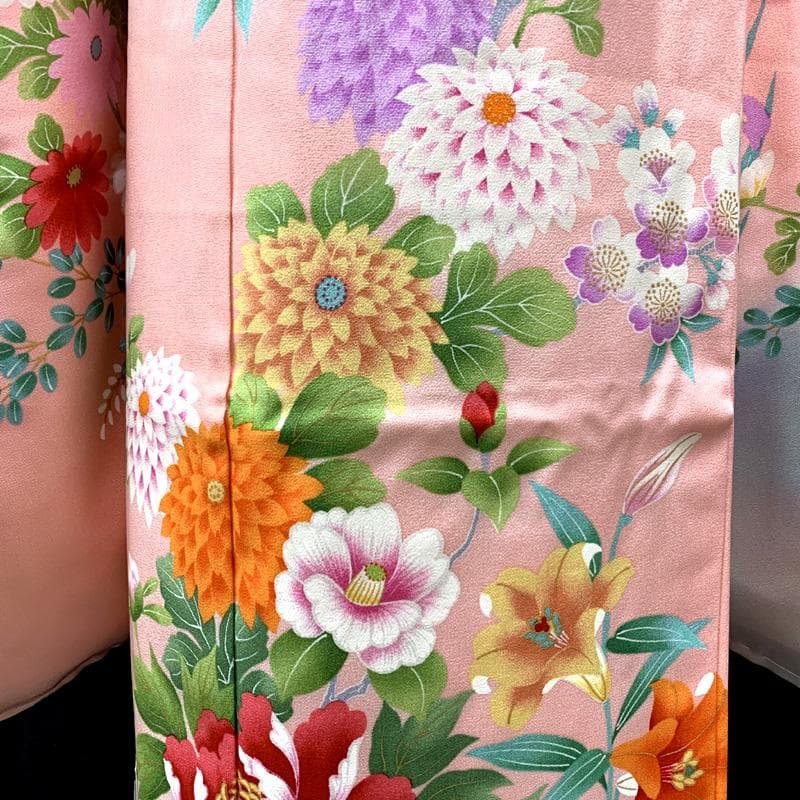 505ag3,小物類□七五三 七歳 女児 着物(未使用)&袋帯&長襦袢 藤 花文