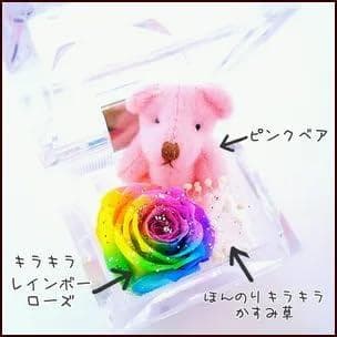 【高級プリザーブドフラワー】レインボーローズ&ベア ジュエリーギフト