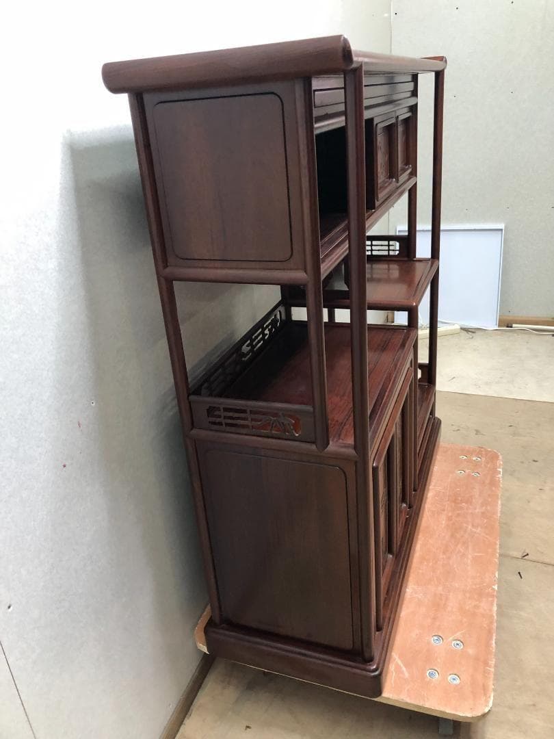 紫檀 茶棚 茶箪笥 飾り棚 違い棚 昭和レトロ アンティーク 73041-5