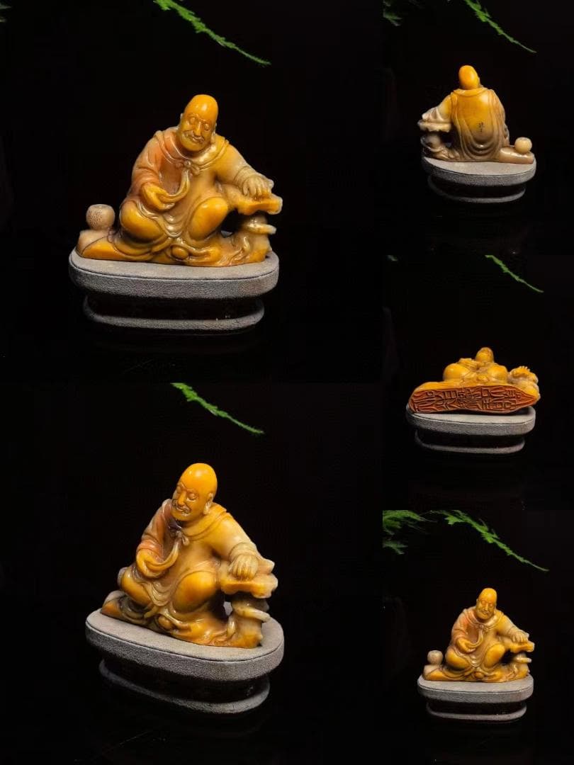 中国古美術・沈思羅漢の印鑑・寿山金糸田黄石印章・純手彫り・風水開運