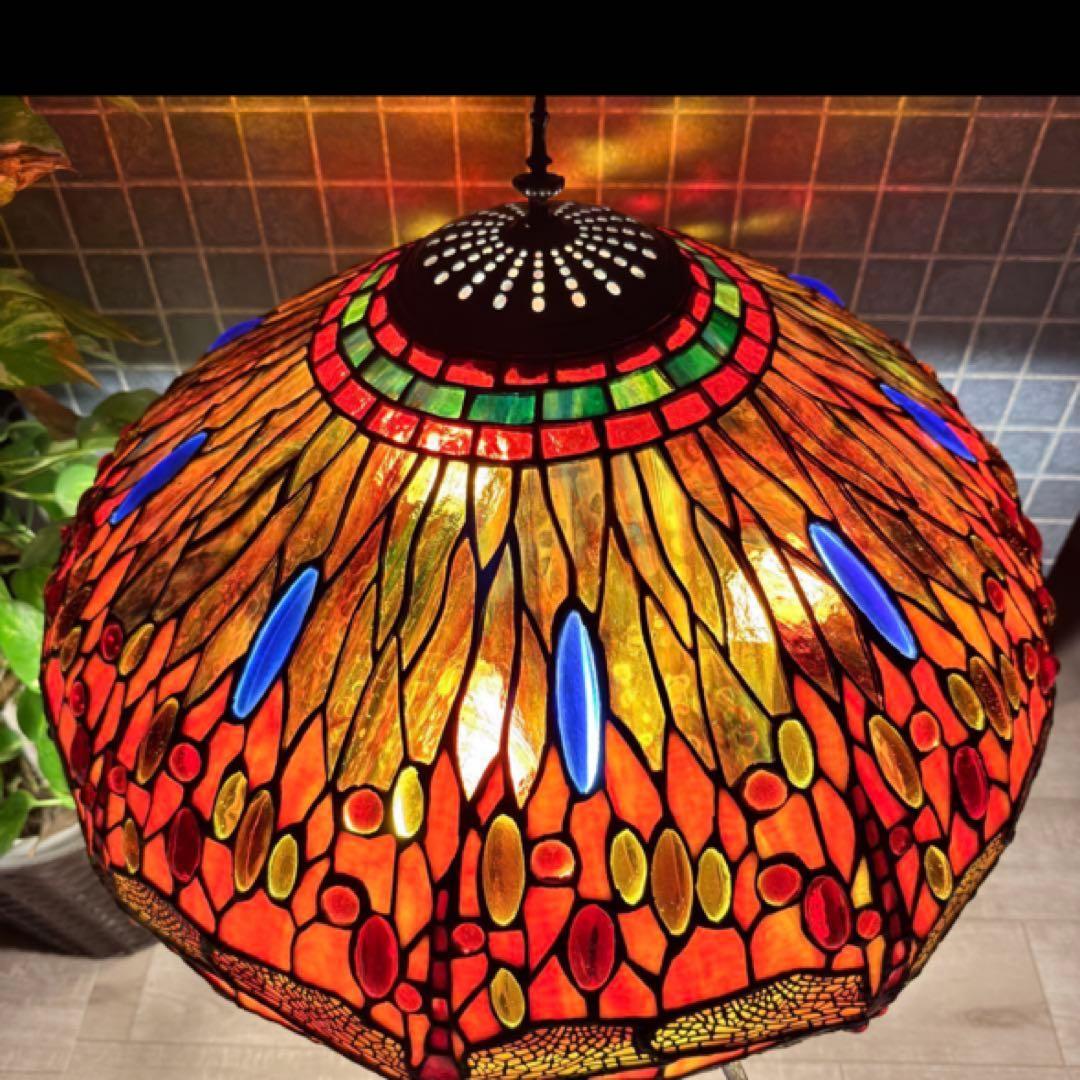 特大68cm】最高級ステンドグラスランプ ティファニー調トンボ フロア