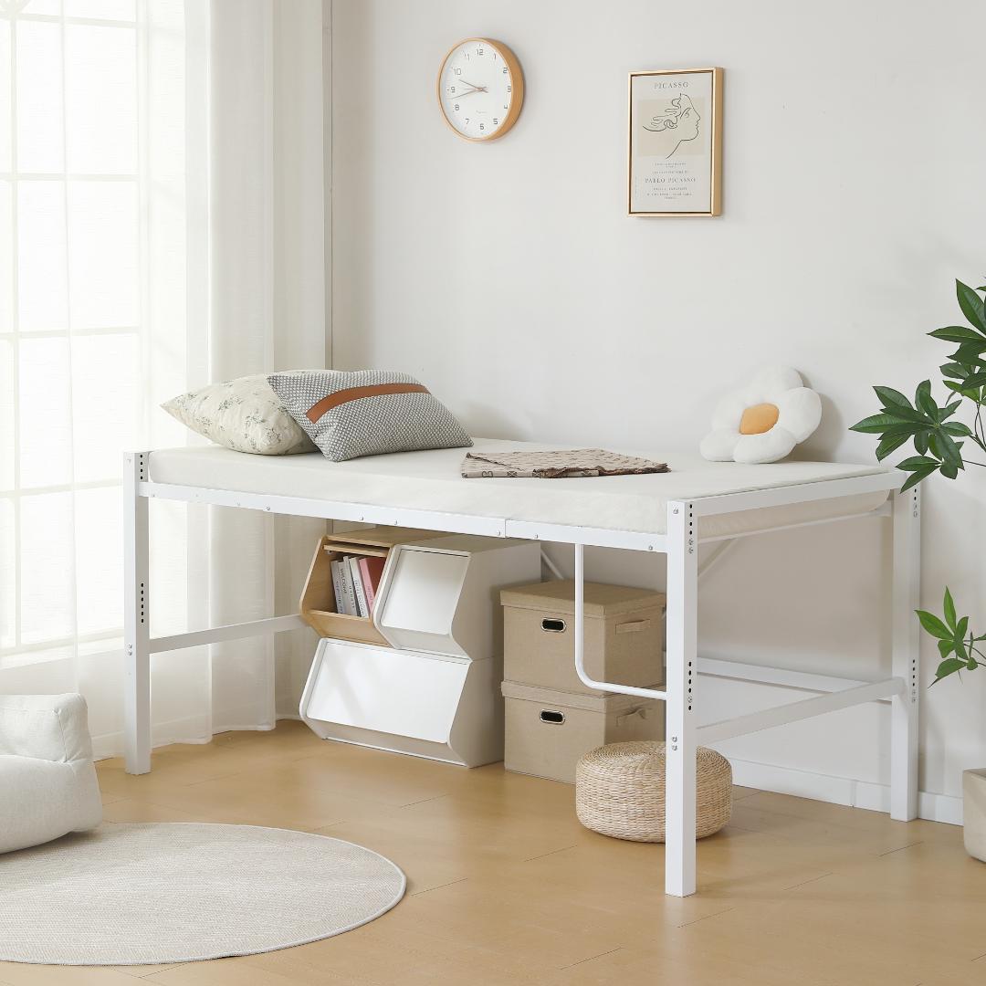 【高さ90cm】ロフトベッド パイプベッド 耐震 高さ調整可能　WHITE