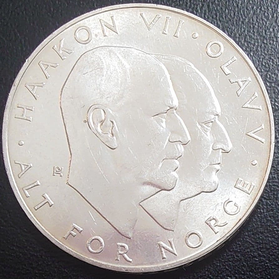 1970年 ノルウェー銀貨 25クローネ 開放25周年記念銀貨SV875大型銀貨