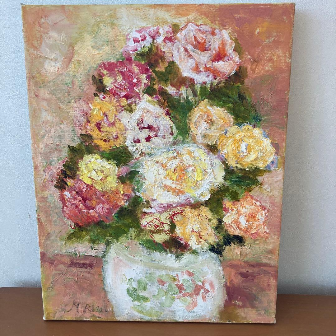油彩画 バラの花 F6 額装無し - メルカリ