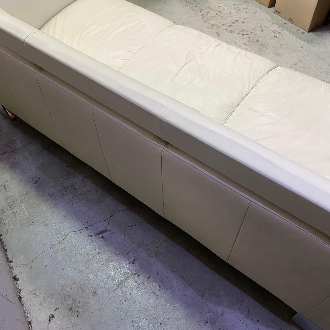 イタリア製　本革　ホワイトレザー 3人掛けソファ　モダン　ミッドセンチュリー