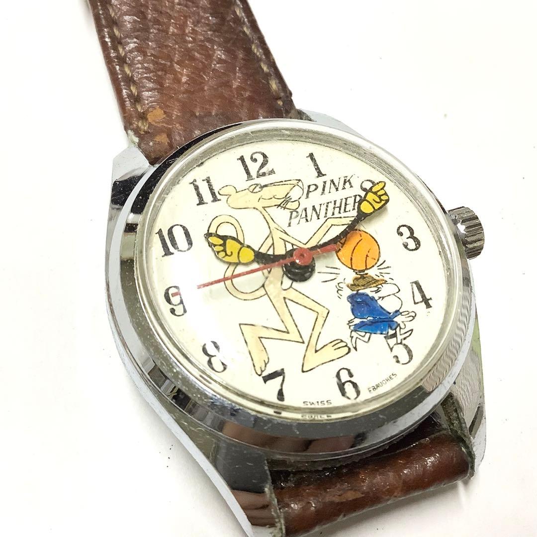 レア！昭和レトロ】スイス製 ピンクパンサー 手巻き 機械式腕時計