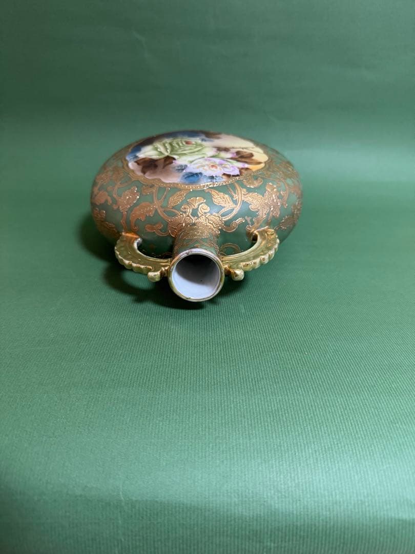 希少 オールドノリタケ 画帖 草花紋 両手付丸型花瓶 メイプルリーフ