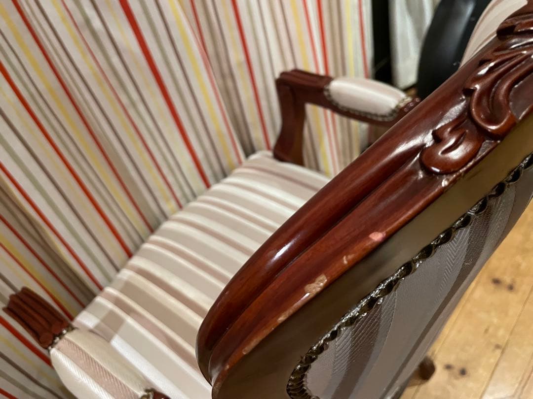 アームチェア　マルシェチェア　ロココ調　アンティーク　猫脚　ダイニングチェア