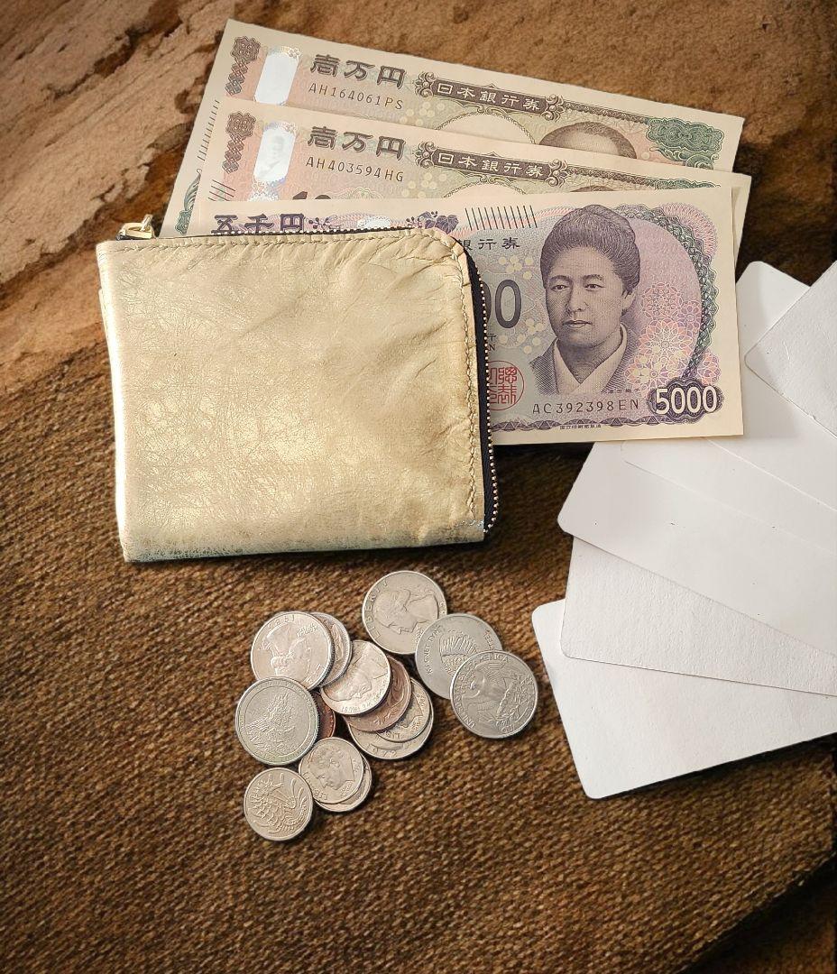 馬革　ゴールド　L字ハーフ　コンパクト　サブ財布に！