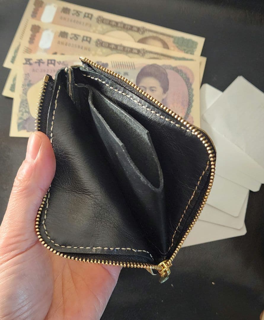 馬革　ゴールド　L字ハーフ　コンパクト　サブ財布に！