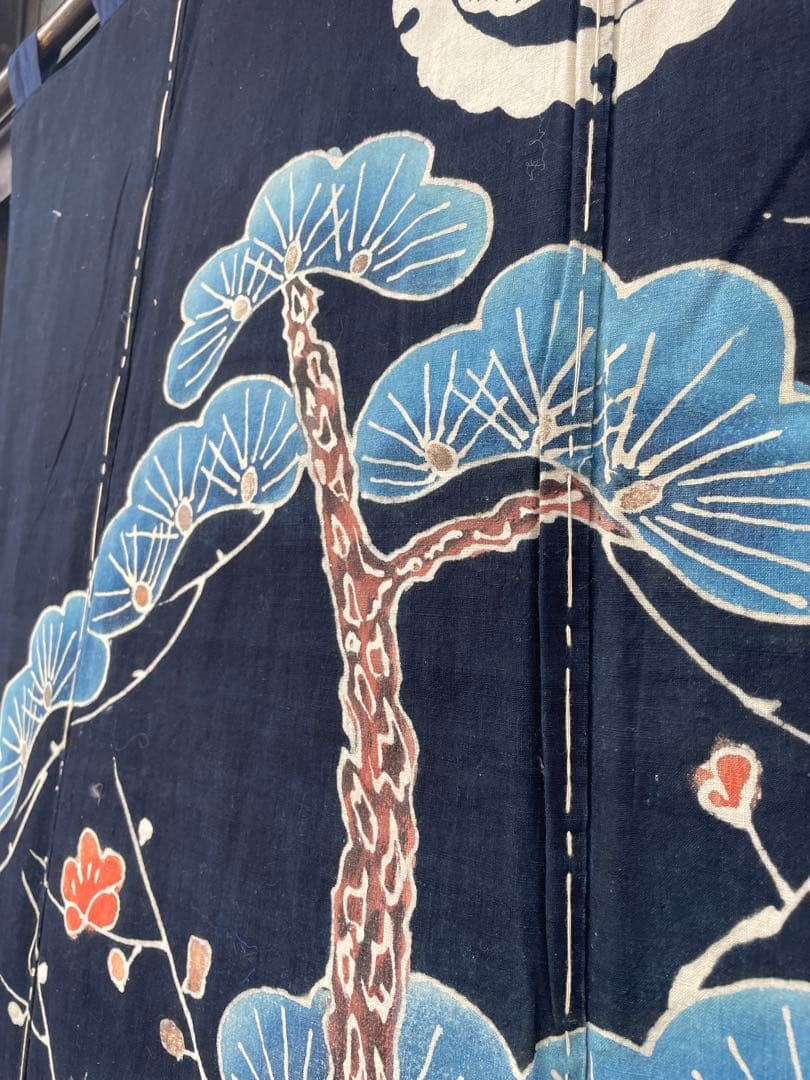 未使用:米沢 藍染 本藍 【遠藤きよ子】筒がき 大判タペストリー 壁掛け