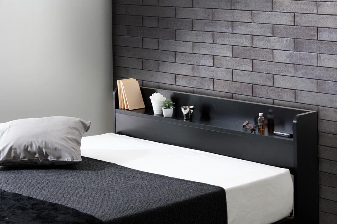 【セミダブル　ブラック】シンプルで多機能なベッド〈フレームのみ　マットレス無〉