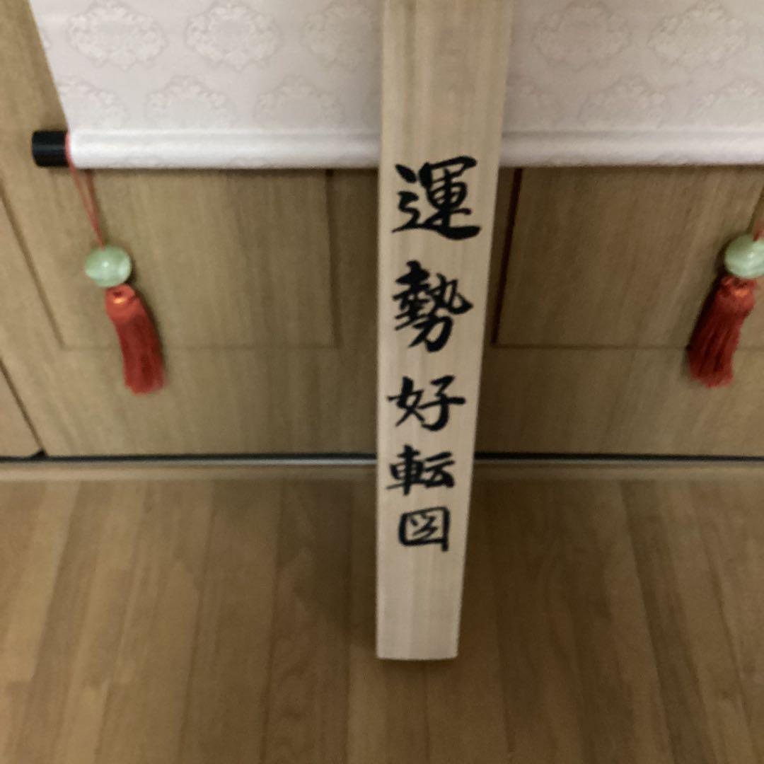 遊山筆　　彩色　絹本肉筆画　　【運勢好転図】　《遊山自題共箱》　　掛け軸