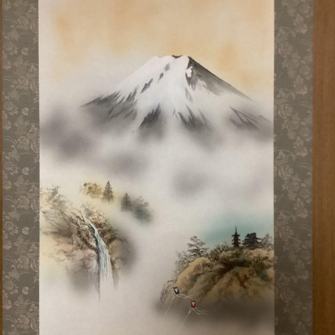 遊山筆　　彩色　絹本肉筆画　　【運勢好転図】　《遊山自題共箱》　　掛け軸