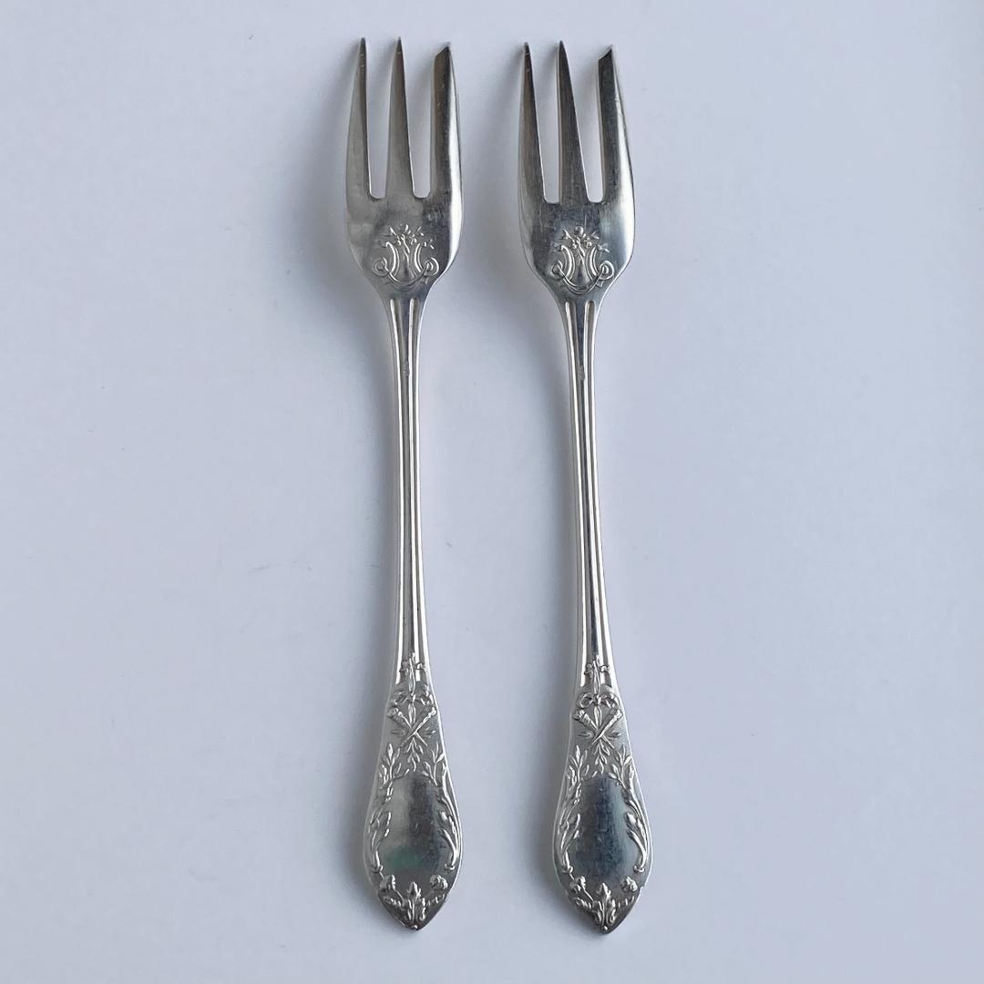 【専用出品】フランスアンティーク＊リボン＆トーチ デザートフォーク 4本