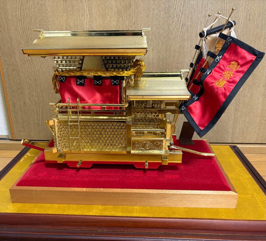 地車　だんじり祭り　黄銅無垢造 18金総メッキ　7.6kg 置物　模型　工芸品