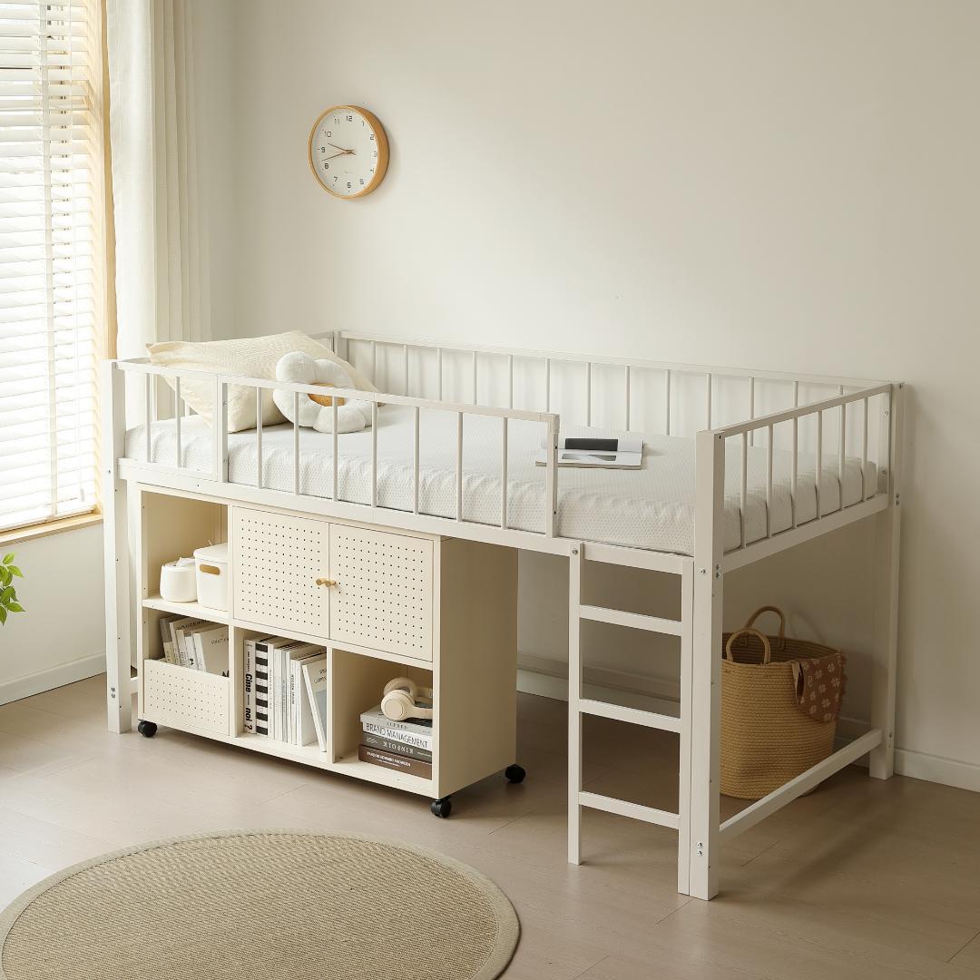 超人気！ 高110ロフトベッド子供ベッド シングル下収納 省スペース　WHITE