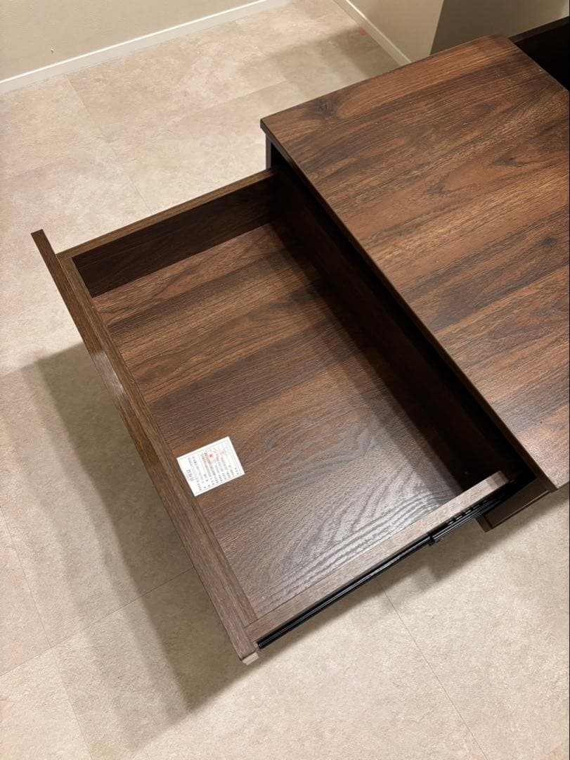 リフトアップ式センターテーブル ダークブラウン　ニトリ　収納付き　ローテーブル