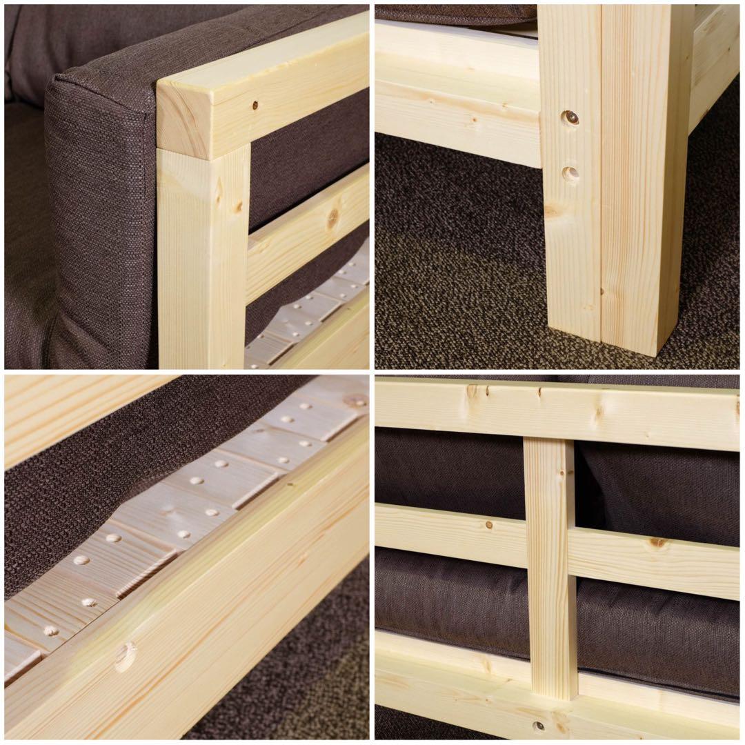 E 新品 北欧 パイン材 ソファベッド ブラウン すのこベッド ソファ ベッド