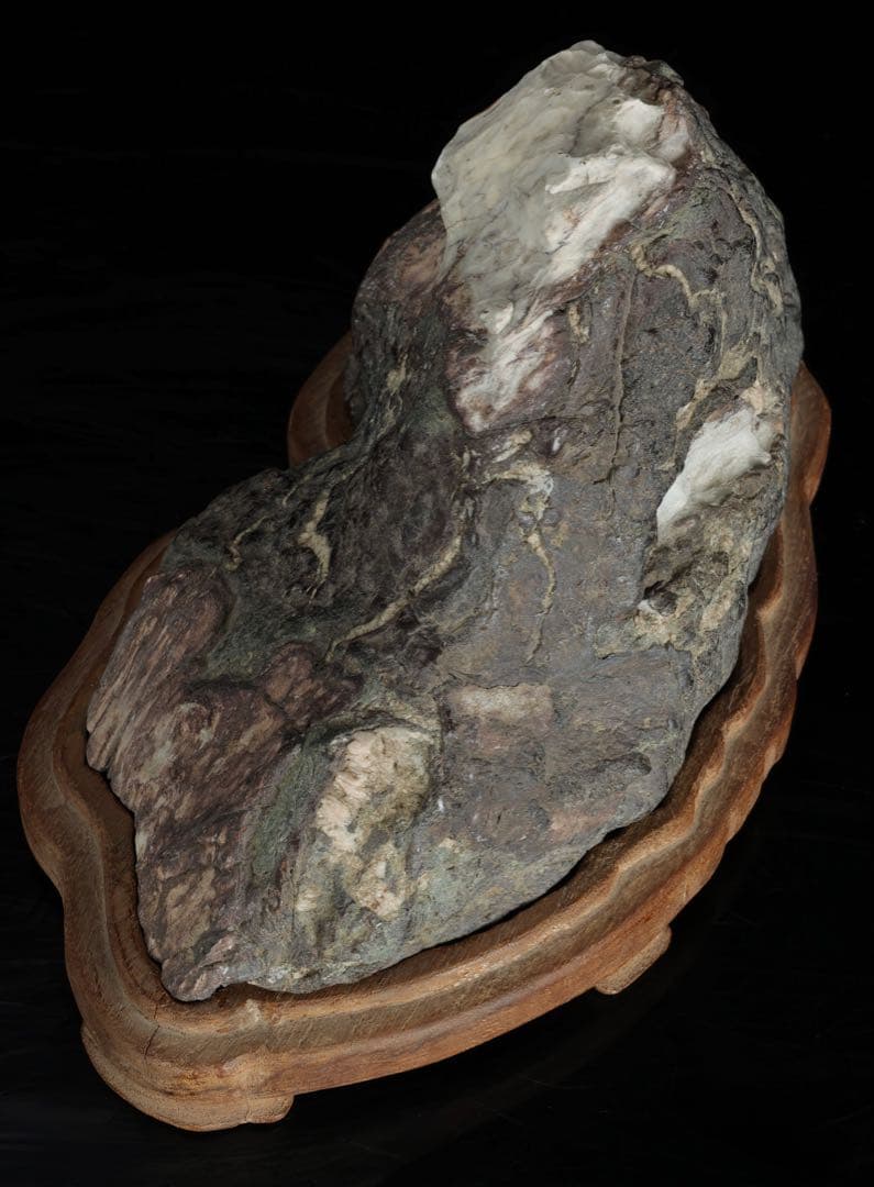 山景石 遠山 雪山景 観賞石 台座付 2.3kg 水石 自然石 盆景 盆石 飾石