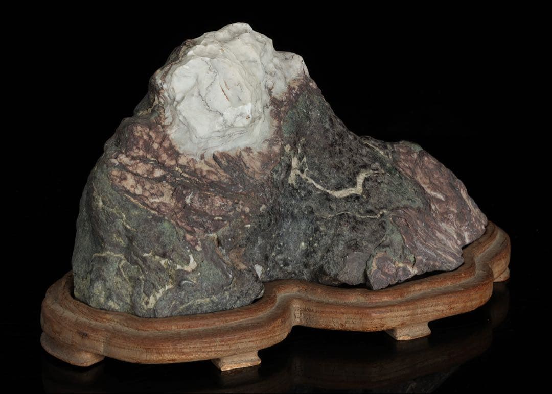 山景石 遠山 雪山景 観賞石 台座付 2.3kg 水石 自然石 盆景 盆石 飾石