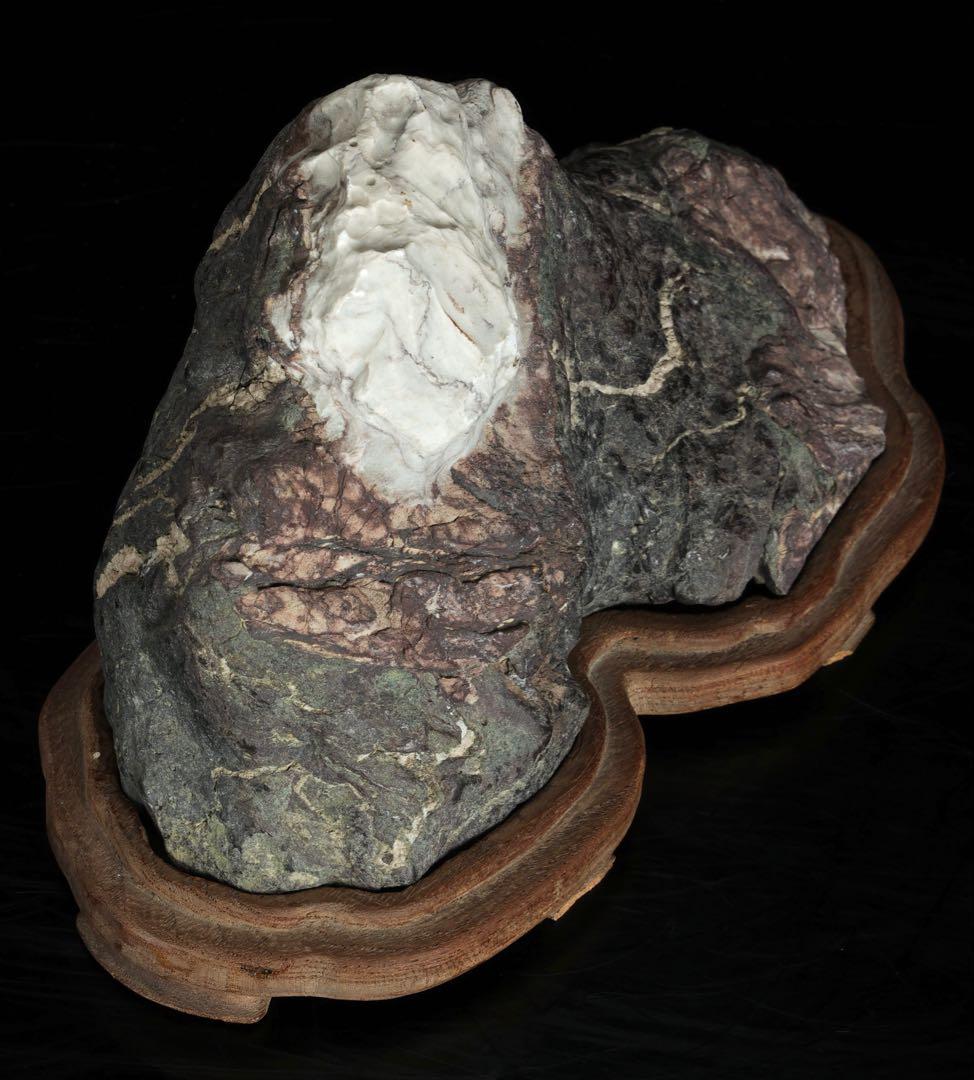 山景石 遠山 雪山景 観賞石 台座付 2.3kg 水石 自然石 盆景 盆石 飾石