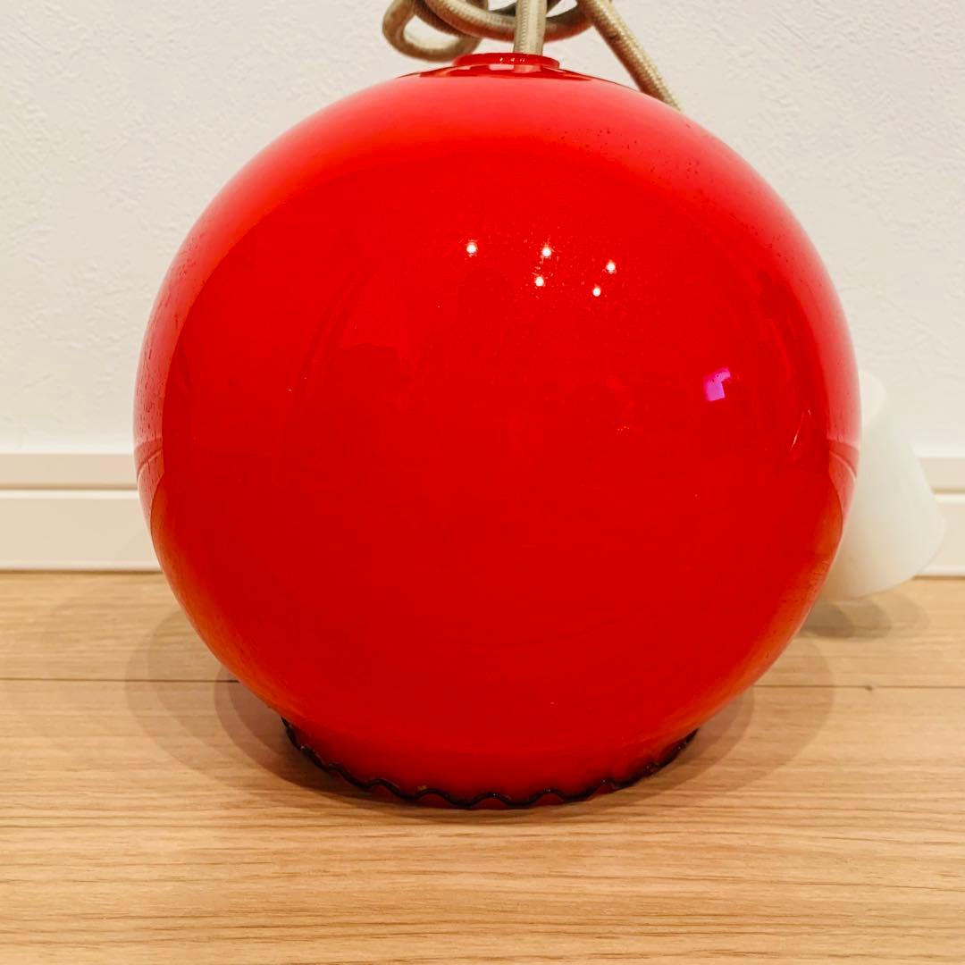 昭和レトロ レッドガラスシェード 赤 フリル ランプシェード レトロポップ