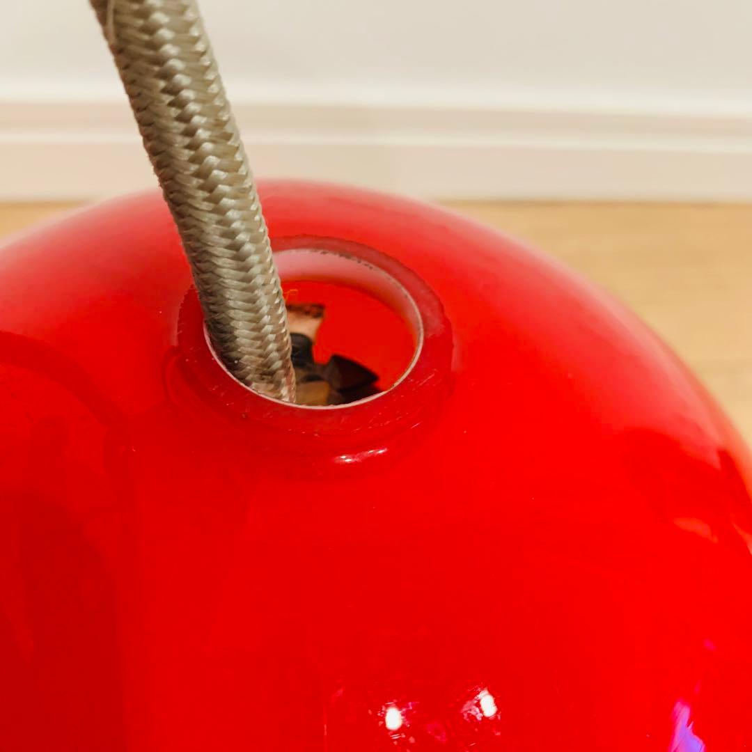 昭和レトロ レッドガラスシェード 赤 フリル ランプシェード レトロポップ