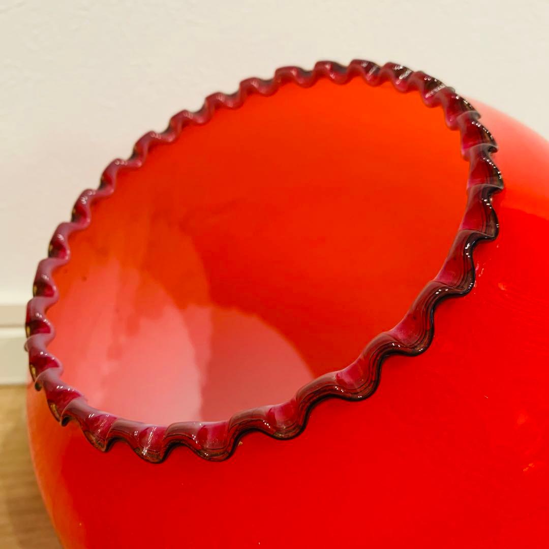 昭和レトロ レッドガラスシェード 赤 フリル ランプシェード レトロポップ