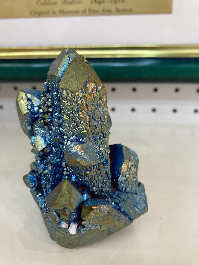 オーラ原石 ブルー＆金色 天然石 クラスター ポイント 413g 城 シンデレラ