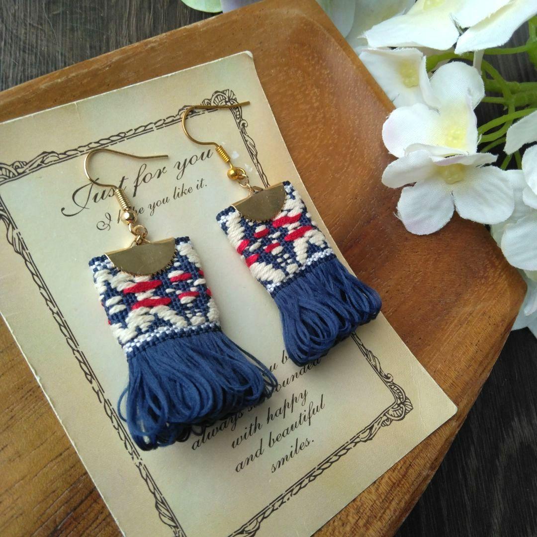 再販35　フリンジ　カラフル　ピアス　青　イヤリング　タッセル　アクセサリー