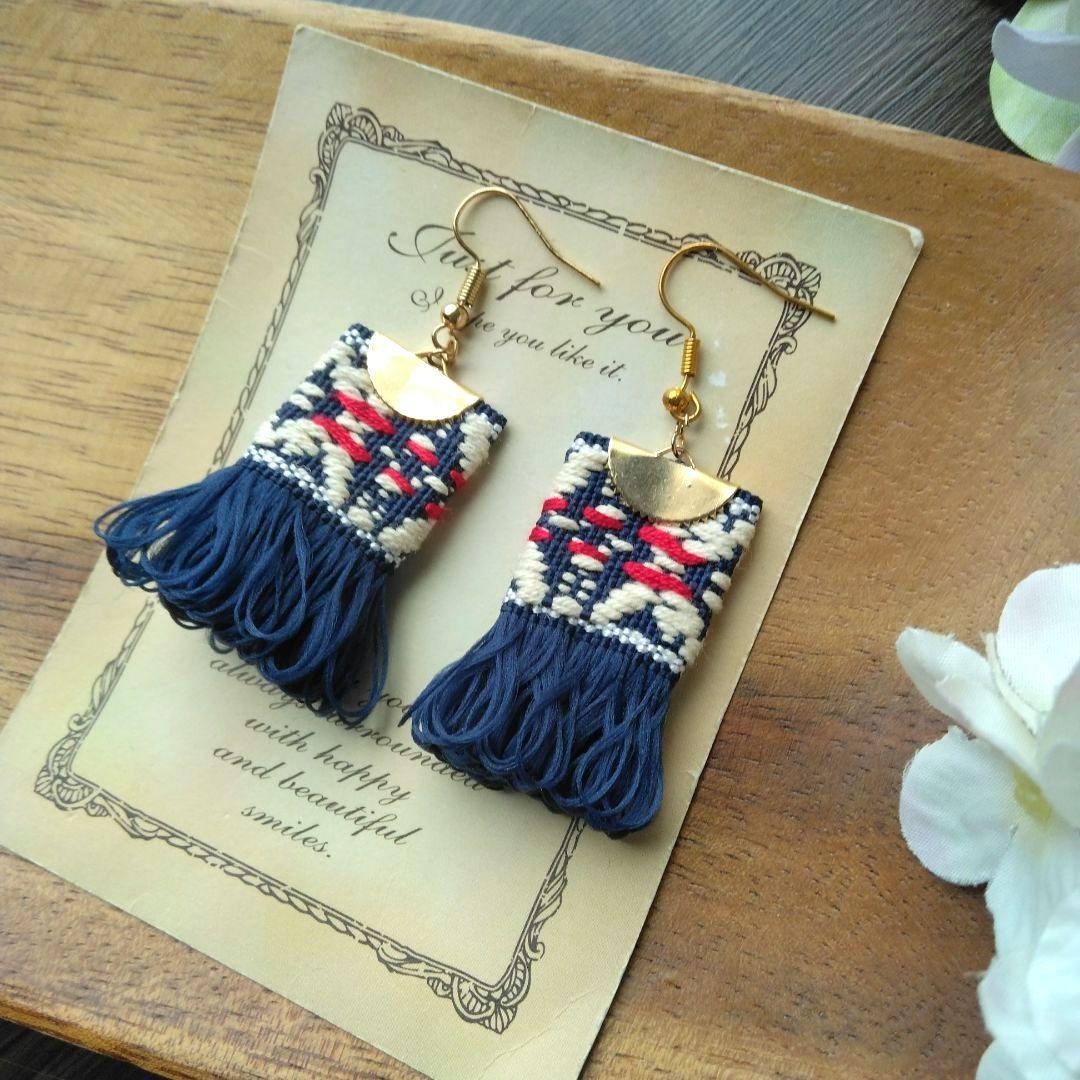 再販35　フリンジ　カラフル　ピアス　青　イヤリング　タッセル　アクセサリー