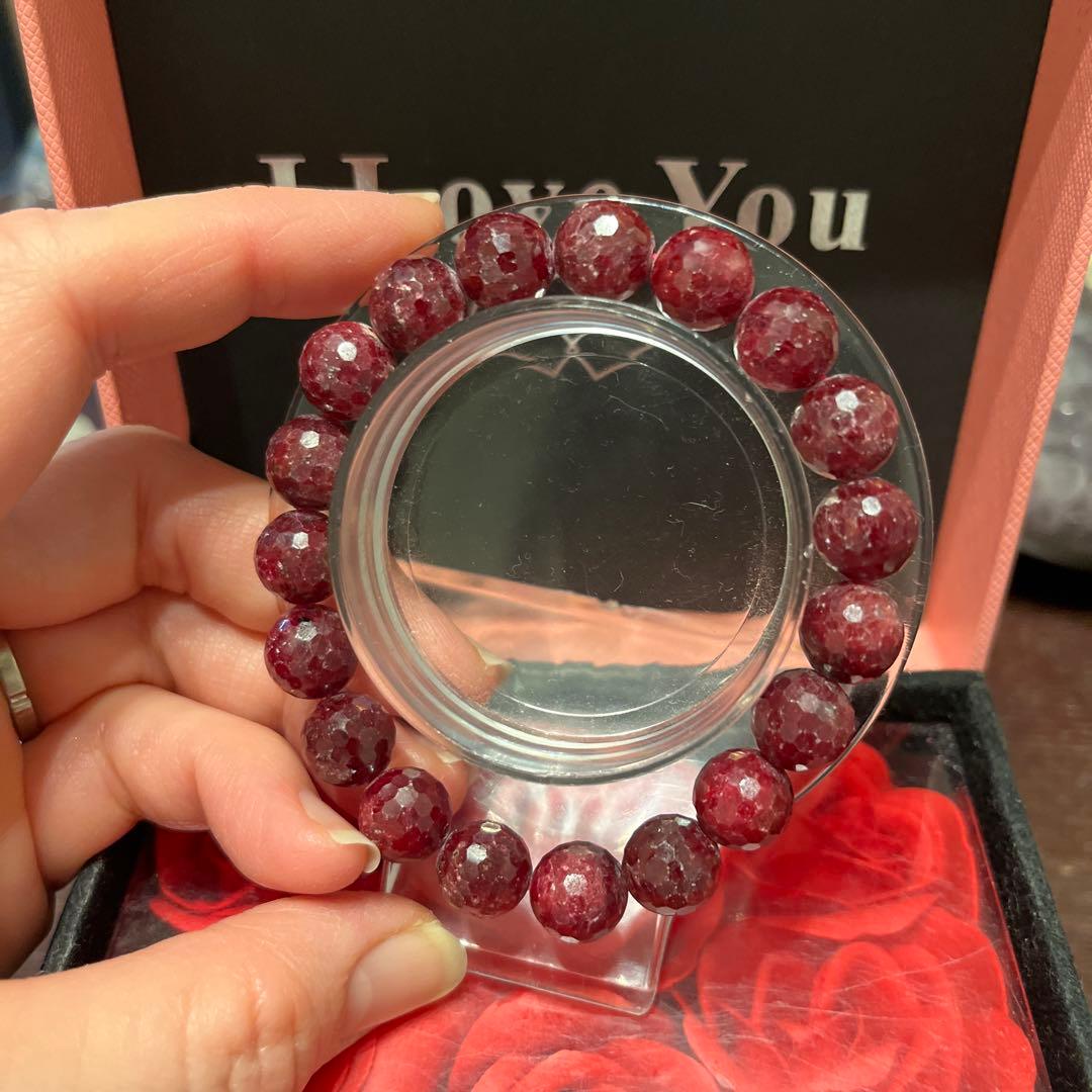 天然石ブレスレット　ルビー　ミラーボールカット