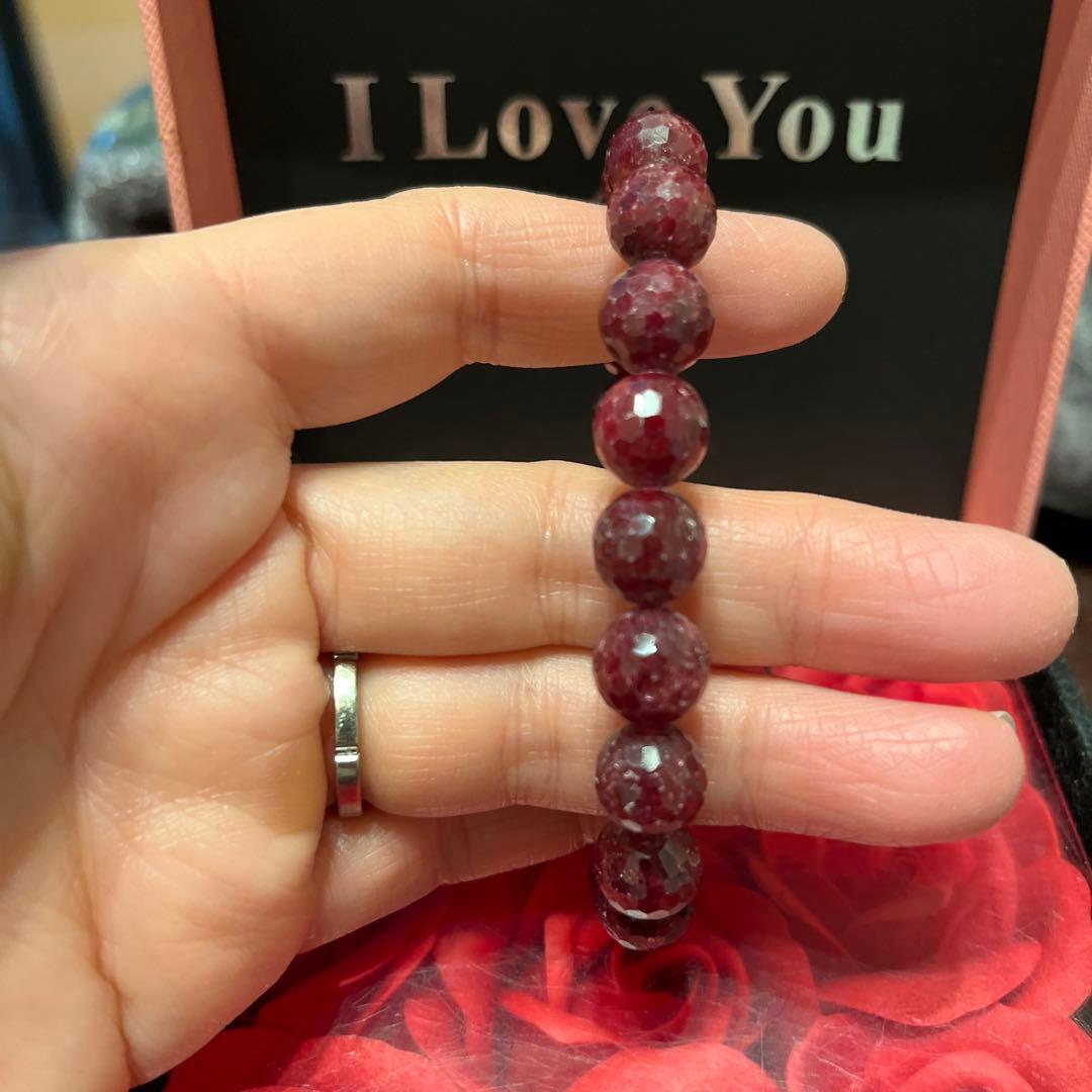 天然石ブレスレット　ルビー　ミラーボールカット