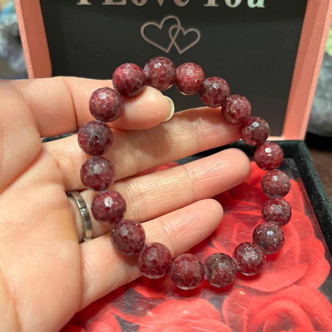 天然石ブレスレット　ルビー　ミラーボールカット