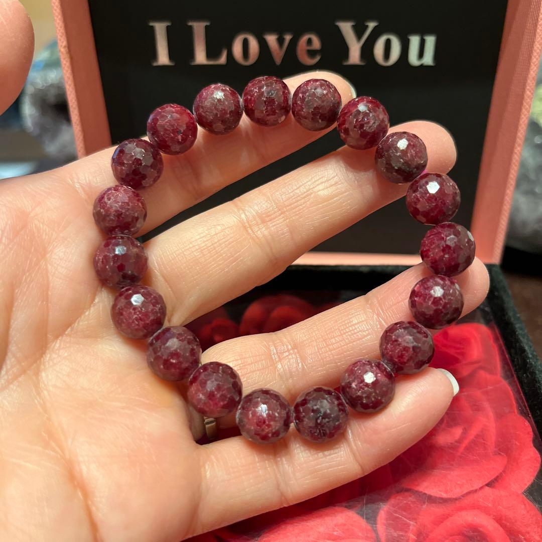 天然石ブレスレット　ルビー　ミラーボールカット