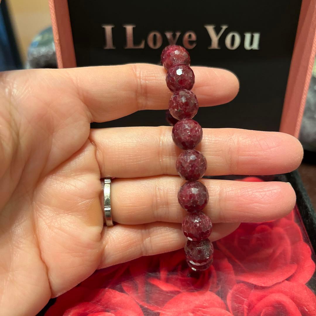 天然石ブレスレット　ルビー　ミラーボールカット