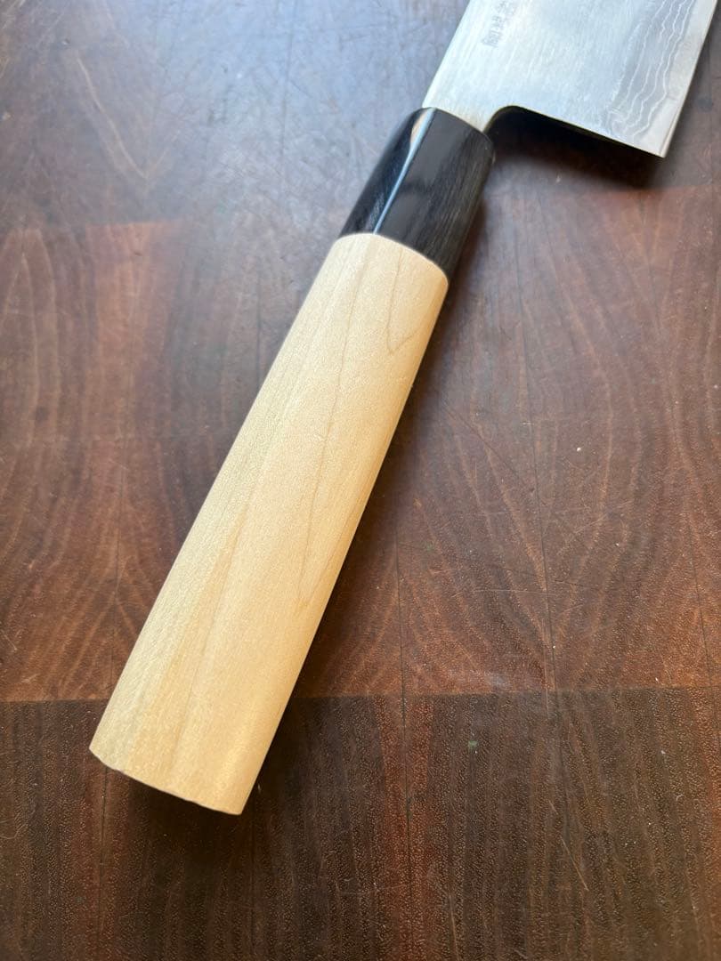 本家　稲葉屋　ダマスカス　墨流し　菜切　165mm 包丁　和包丁　白鋼　水牛朴柄